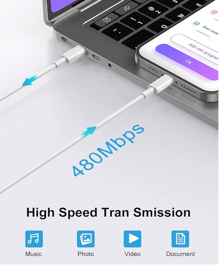PeakEon 3.3ft (1M) Type-C to Lightning Fast Charging Cable | 60W PD, 3A High-Speed Data Sync for iPhone 14 or older