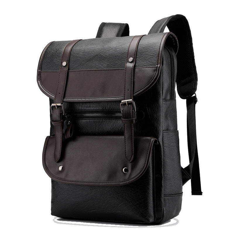 Laptop Backpack Leather Waterproof – Medium Hardness, Belt Decor, Multiple Inner Pockets Unisex