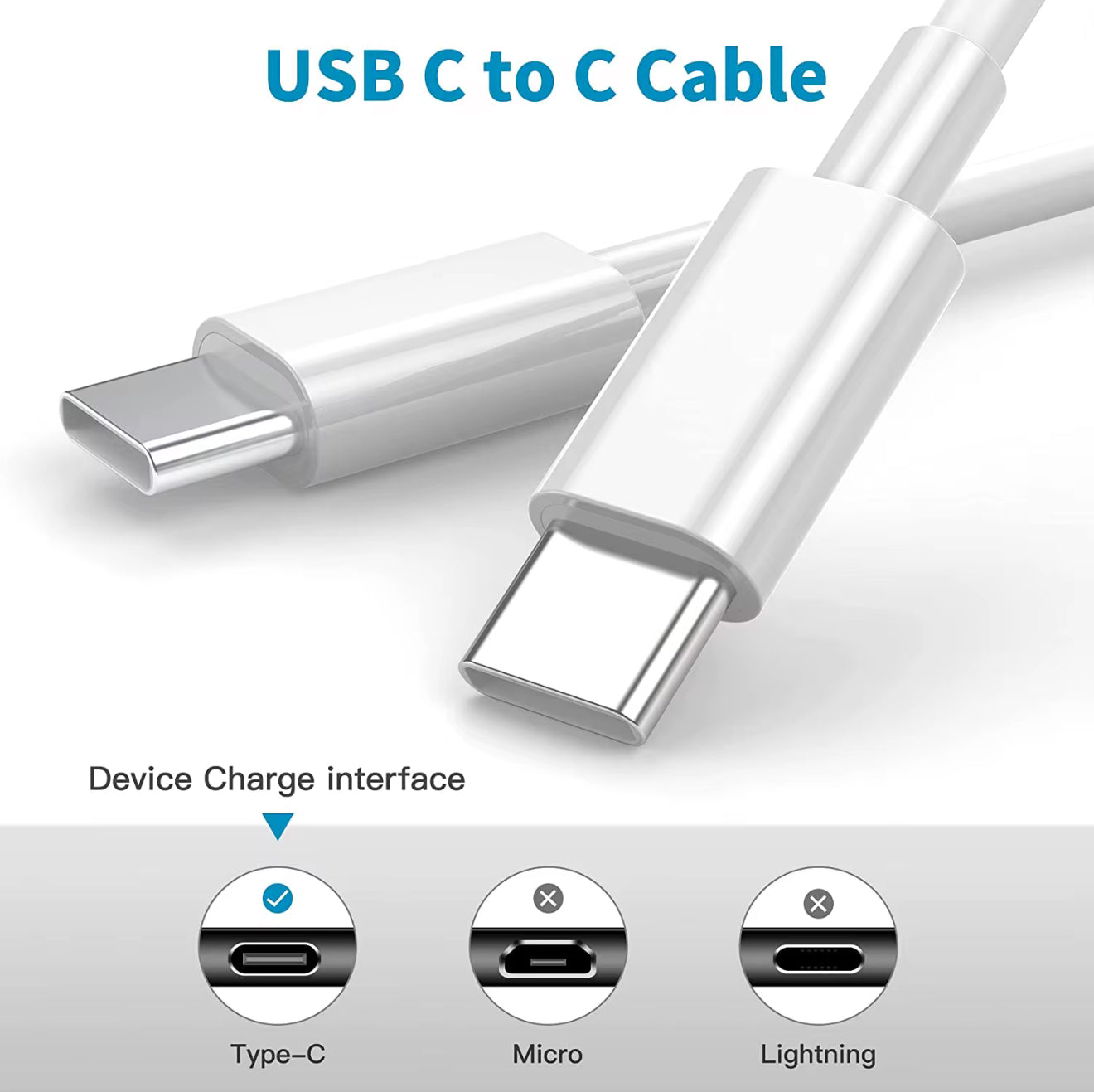 PeakEon 3.3ft (1M) Type-C to Type-C Fast Charging Cable | 60W PD, 3A High-Speed Data Sync for Smartphones,tablets,smartwatches,Laptop and More