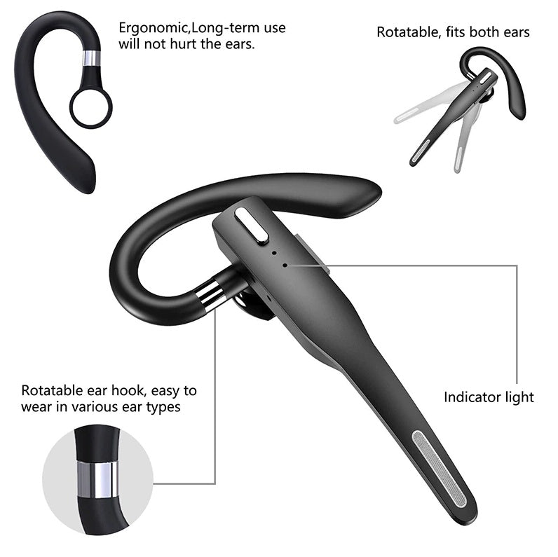 Wireless Headset Bluetooth 5.1 Earpiece Dual Mic Earbud Noise Cancelling