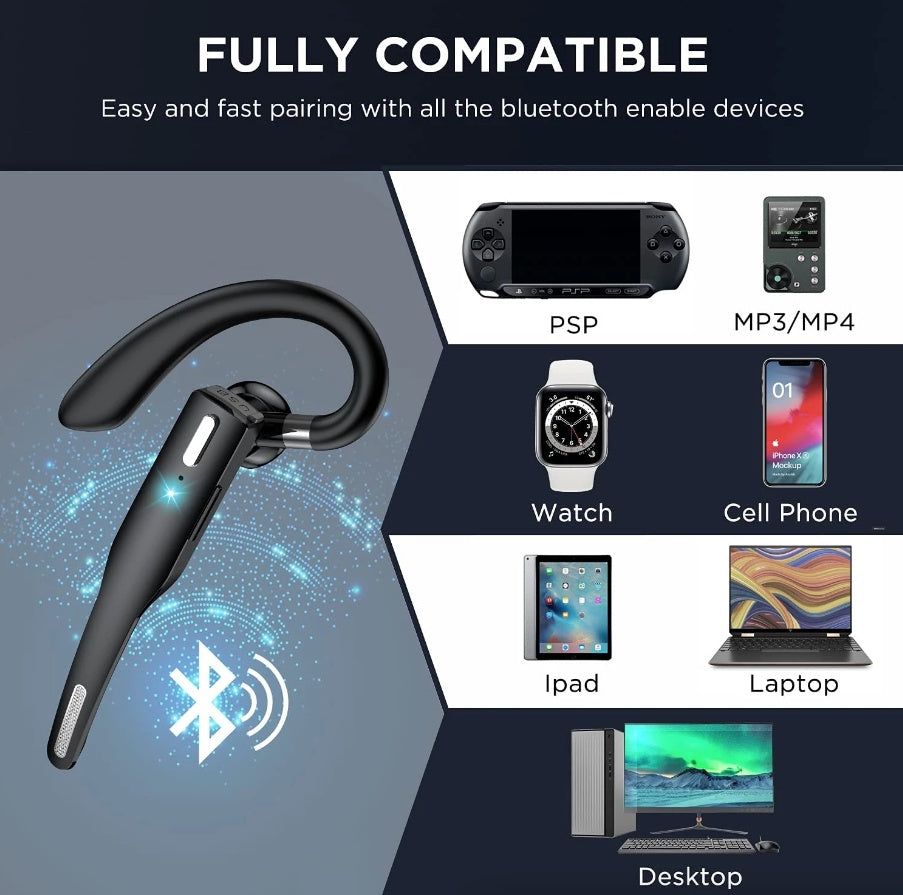 Wireless Headset Bluetooth 5.1 Earpiece Dual Mic Earbud Noise Cancelling
