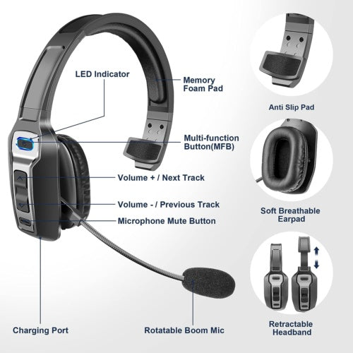 5.2 Wireless Headset With Noise Cancelling Mic For Phones PC