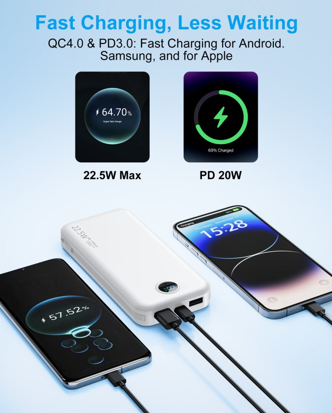 Power Bank 22.5 WQuick Charging with AC Socket, Dual-Wire Hose Design (Type-C + LightLine)