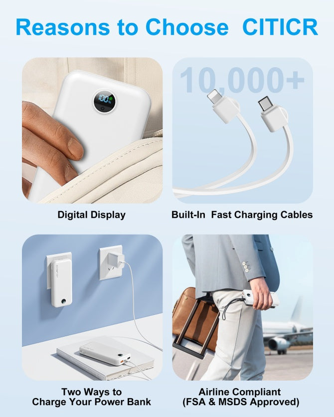 Power Bank 22.5 WQuick Charging with AC Socket, Dual-Wire Hose Design (Type-C + LightLine)