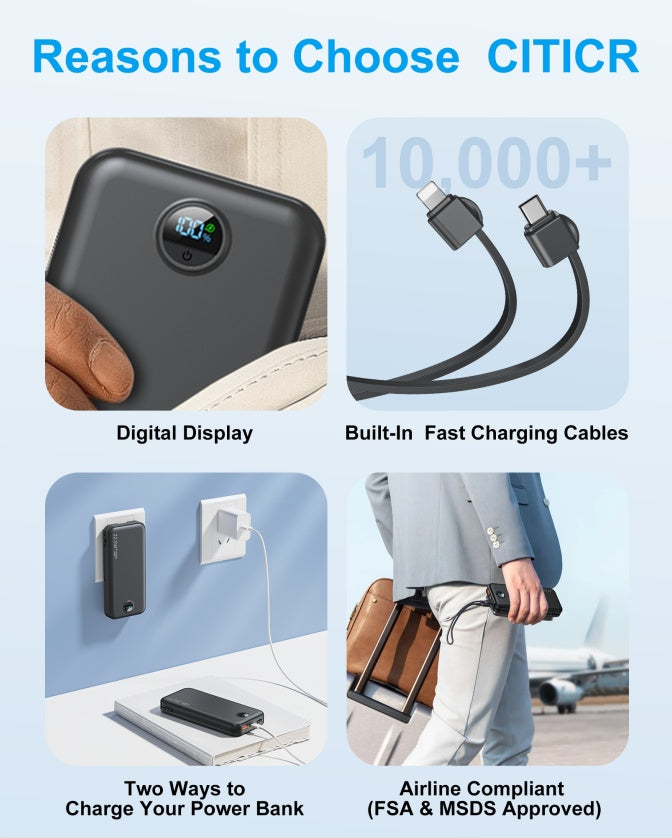 Power Bank 22.5 WQuick Charging with AC Socket, Dual-Wire Hose Design (Type-C + LightLine)