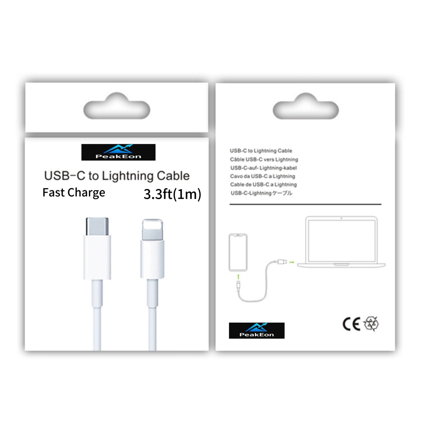 PeakEon 3.3ft (1M) Type-C to Lightning Fast Charging Cable | 60W PD, 3A High-Speed Data Sync for iPhone 14 or older