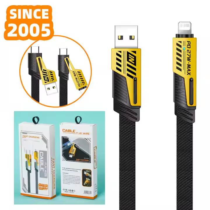 PeakEon 4-in-1 Fast Charging and Data Cable- USB-A to Lightning/Type-C, USB-C to Lightning/Type-C, High-Speed 480Mbps Data Transfer, Durable Nylon Braided Multi Charger