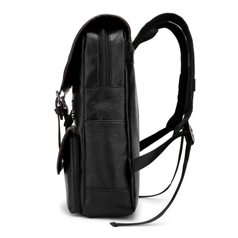 Laptop Backpack Leather Waterproof – Medium Hardness, Belt Decor, Multiple Inner Pockets Unisex