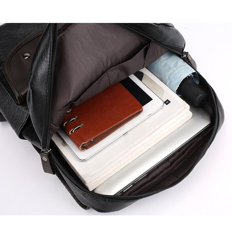 Laptop Backpack Leather Waterproof – Medium Hardness, Belt Decor, Multiple Inner Pockets Unisex