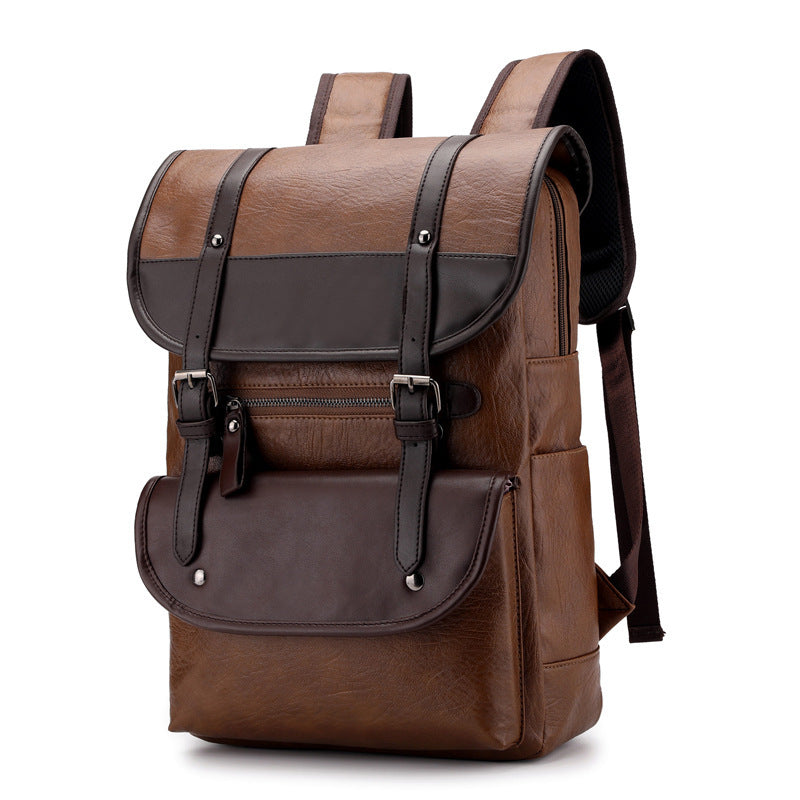 Laptop Backpack Leather Waterproof – Medium Hardness, Belt Decor, Multiple Inner Pockets Unisex