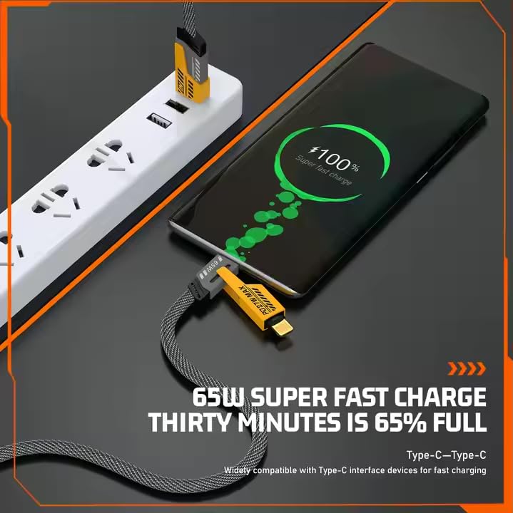 PeakEon 4-in-1 Fast Charging and Data Cable- USB-A to Lightning/Type-C, USB-C to Lightning/Type-C, High-Speed 480Mbps Data Transfer, Durable Nylon Braided Multi Charger