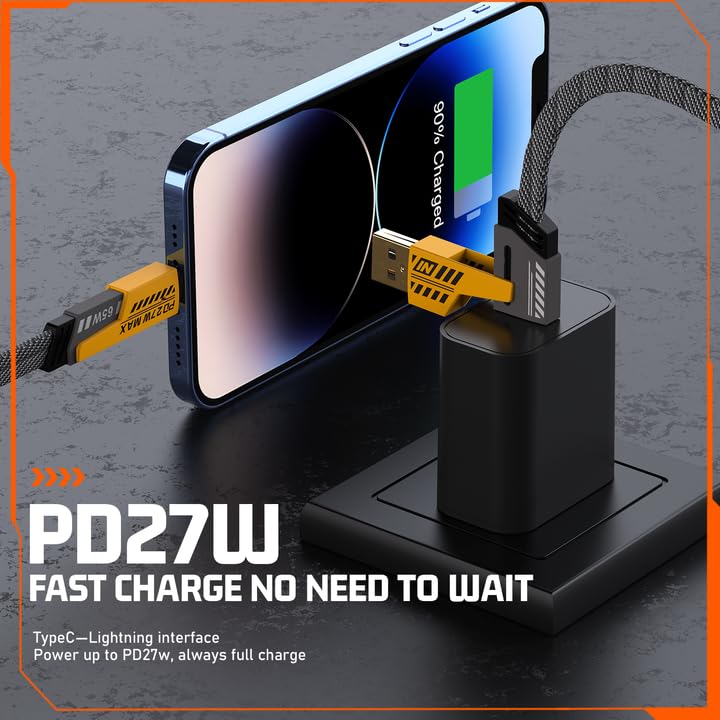 PeakEon 4-in-1 Fast Charging and Data Cable- USB-A to Lightning/Type-C, USB-C to Lightning/Type-C, High-Speed 480Mbps Data Transfer, Durable Nylon Braided Multi Charger