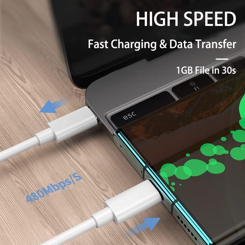 PeakEon 6.6FT (2M) Type-C to Type-C Fast Charging Cable | 60W PD, 3A High-Speed Data Sync for Smartphones,tablets,smartwatches,Laptop and More