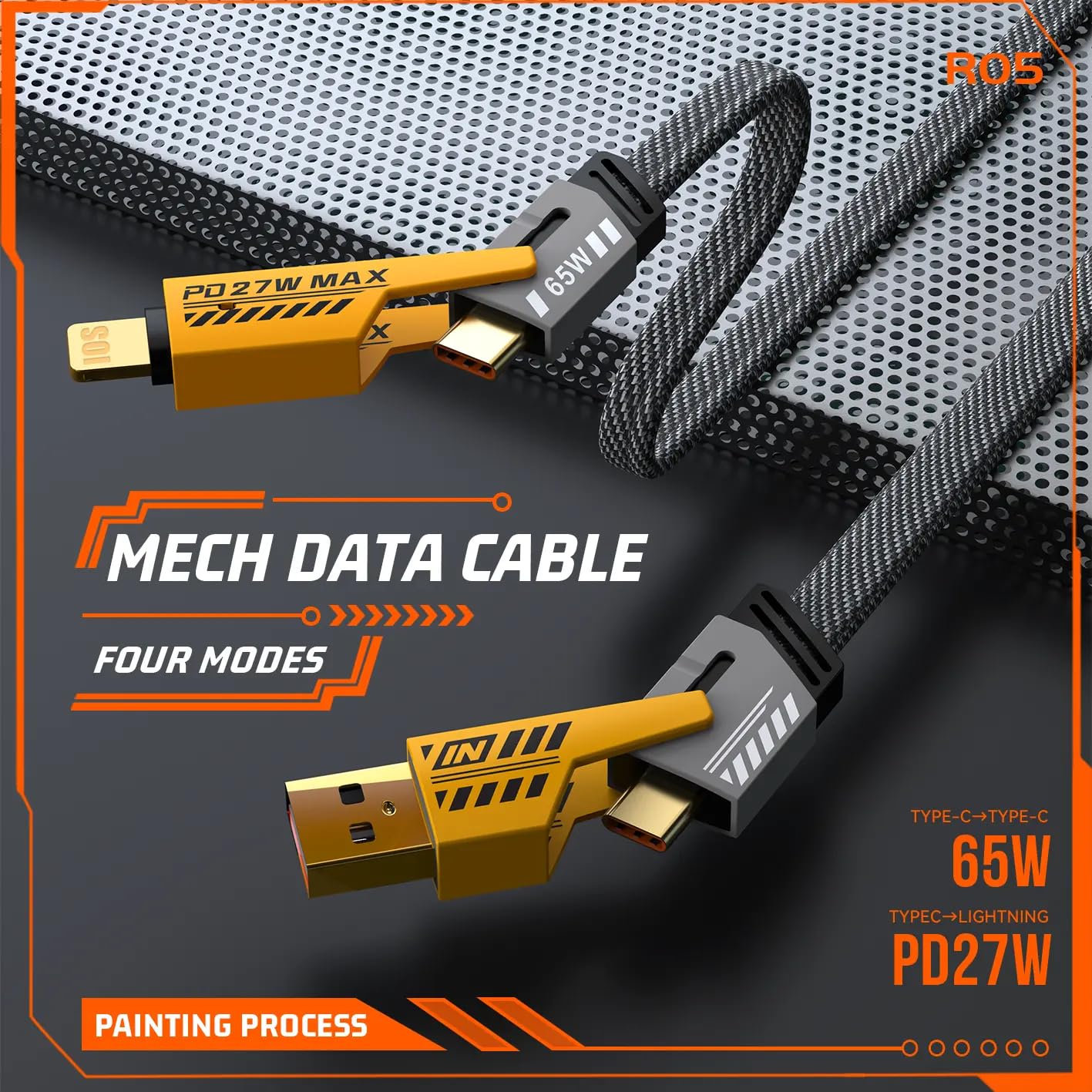PeakEon 4-in-1 Fast Charging and Data Cable- USB-A to Lightning/Type-C, USB-C to Lightning/Type-C, High-Speed 480Mbps Data Transfer, Durable Nylon Braided Multi Charger