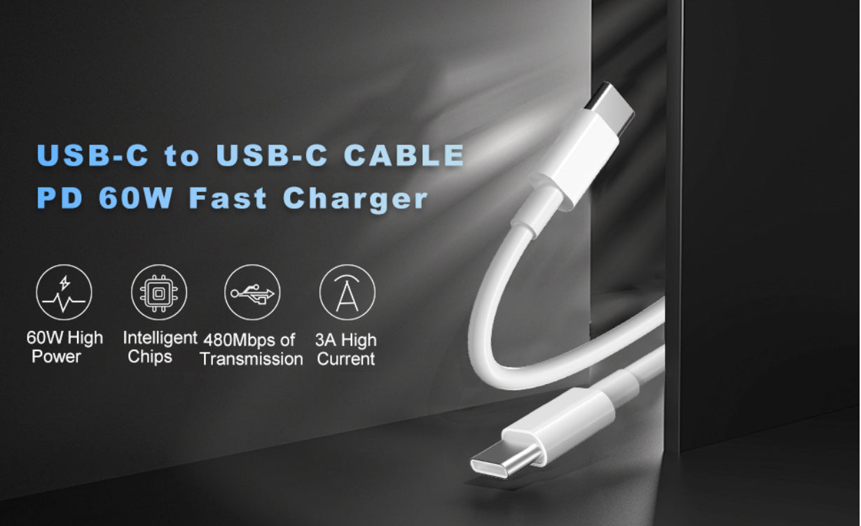 PeakEon 3.3ft (1M) Type-C to Type-C Fast Charging Cable | 60W PD, 3A High-Speed Data Sync for Smartphones,tablets,smartwatches,Laptop and More