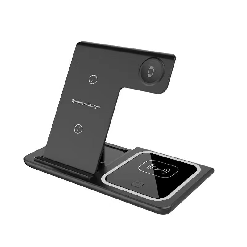 PeakEon Foldable 3-in-1 Magnetic Charging Station, 15W Fast Wireless Charger Stand for Phone, Earphones, Smart Watch,Tablets