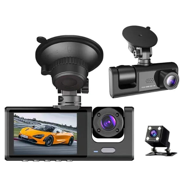 PeakEon 3 Lens 1080P Dash Cam(Front,Interior,Rear) with Parking Monitor, G-Sensor, Loop Recording,Night Vision