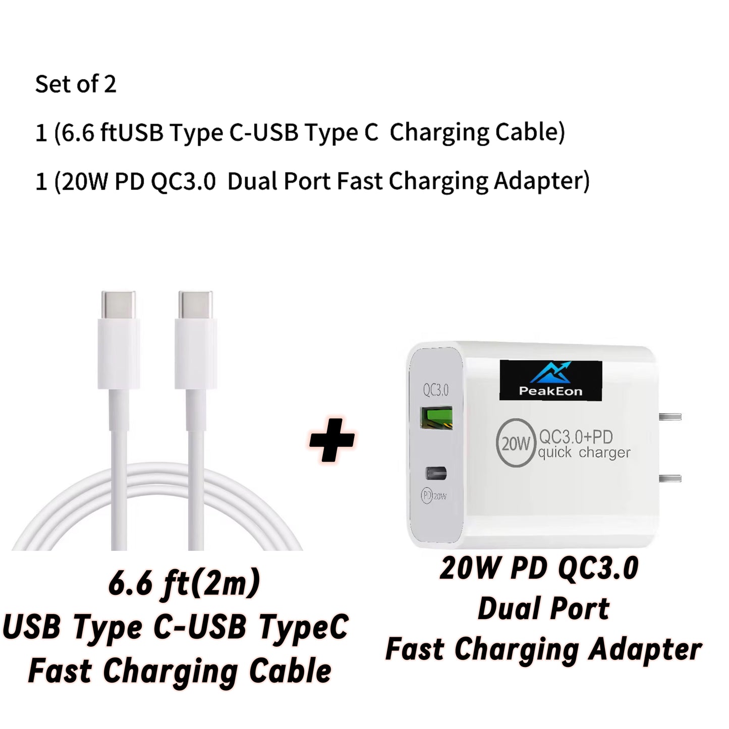 PeakEon 6.6FT (2M) Type-C to Type-C Fast Charging Cable | 60W PD, 3A High-Speed Data Sync for Smartphones,tablets,smartwatches,Laptop and More