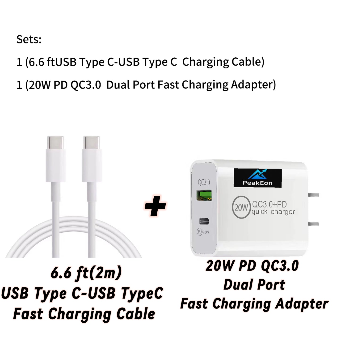 PeakEon 6.6FT (2M) Type-C to Type-C Fast Charging Cable | 60W PD, 3A High-Speed Data Sync for Smartphones,tablets,smartwatches,Laptop and More
