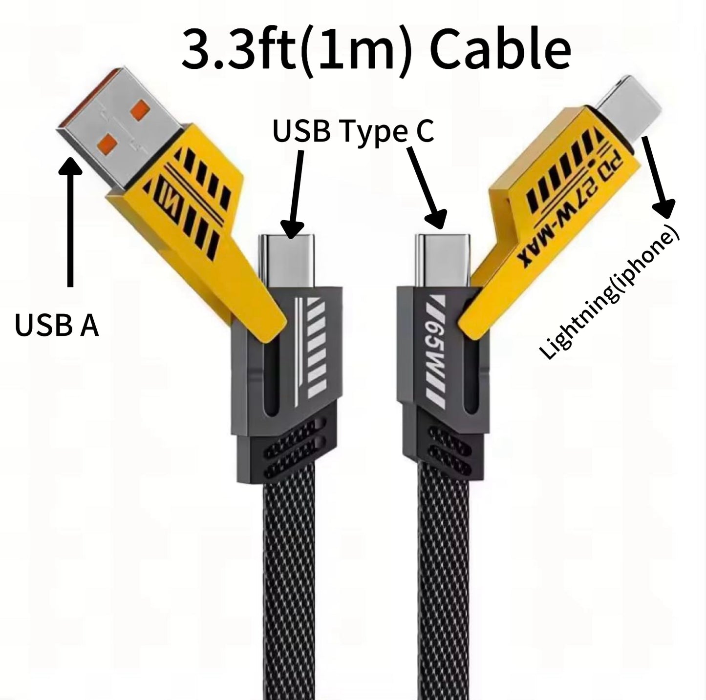 PeakEon 4-in-1 Fast Charging and Data Cable- USB-A to Lightning/Type-C, USB-C to Lightning/Type-C, High-Speed 480Mbps Data Transfer, Durable Nylon Braided Multi Charger