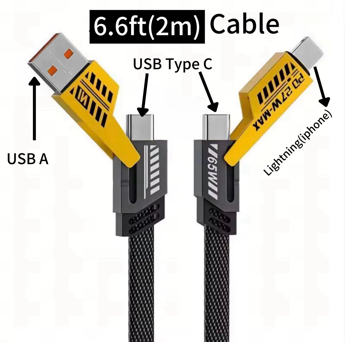 PeakEon 4-in-1 Fast Charging and Data Cable- USB-A to Lightning/Type-C, USB-C to Lightning/Type-C, High-Speed 480Mbps Data Transfer, Durable Nylon Braided Multi Charger