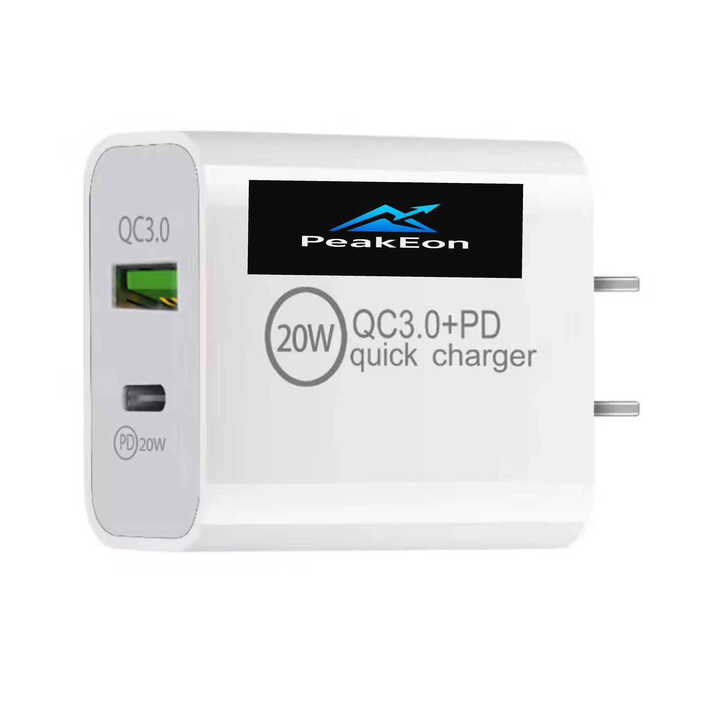 PeakEon Fast Charger Adapter| Dual Port (20W PD Type C + QC 3.0 USB A) with Smart Protection