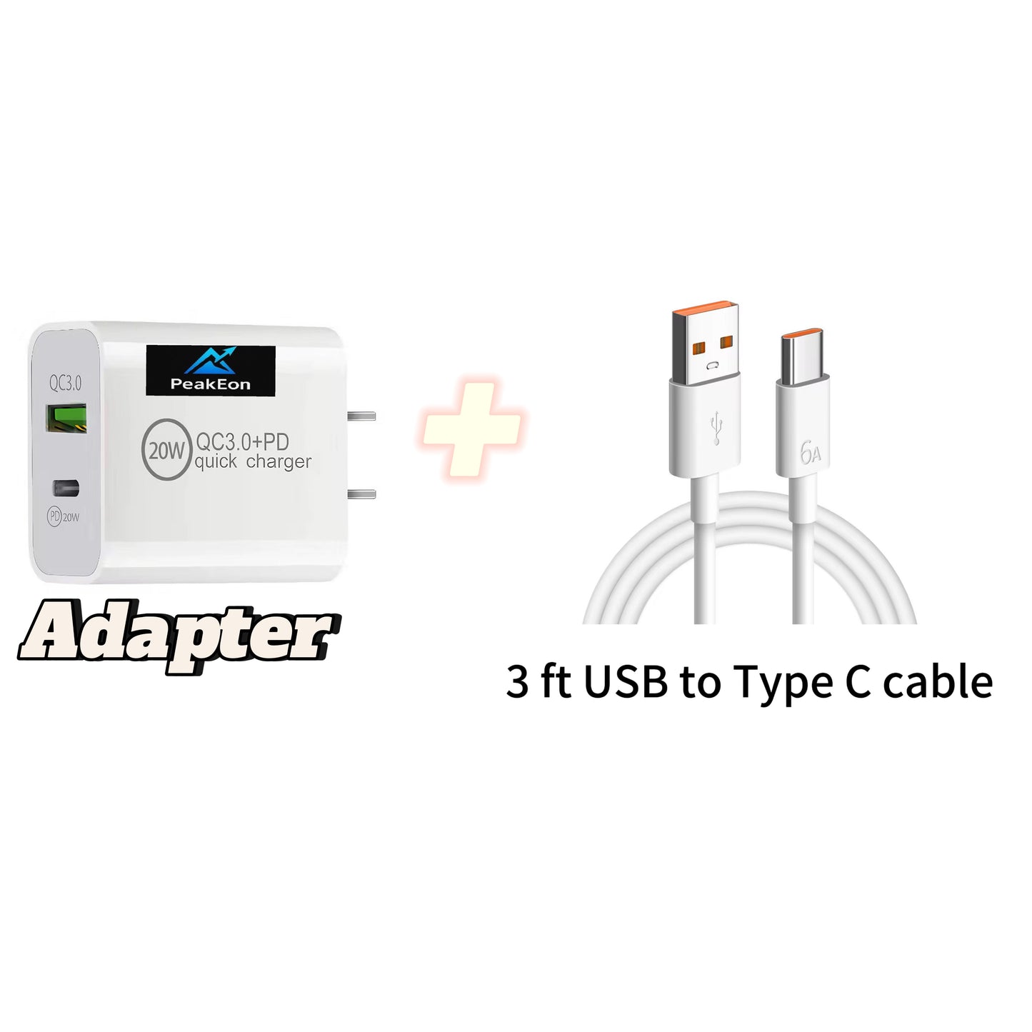 PeakEon Fast Charger Adapter| Dual Port (20W PD Type C + QC 3.0 USB A) with Smart Protection
