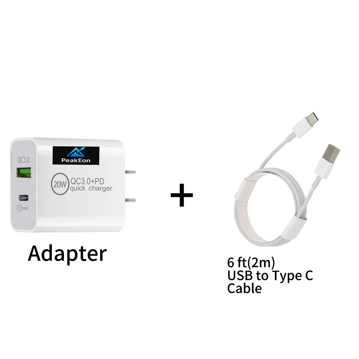 PeakEon Fast Charger Adapter| Dual Port (20W PD Type C + QC 3.0 USB A) with Smart Protection