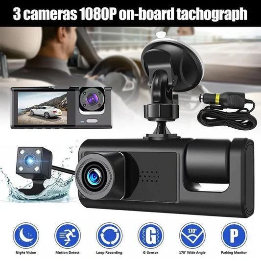 PeakEon 3 Lens 1080P Dash Cam(Front,Interior,Rear) with Parking Monitor, G-Sensor, Loop Recording,Night Vision