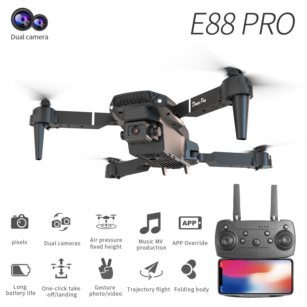 E88 Dual Camera Folding Drone, WiFi FPV Double RC Quadcopter Altitude Hold, Remote Control