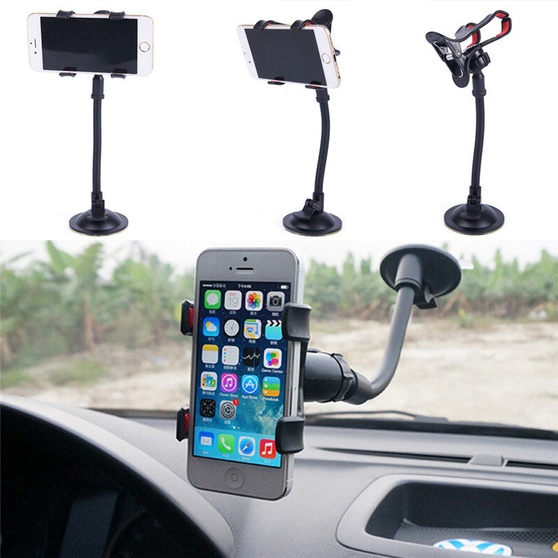 Universal Car Phone Holder with Long Arm & Suction Cup – 360° Rotation Windshield Mount