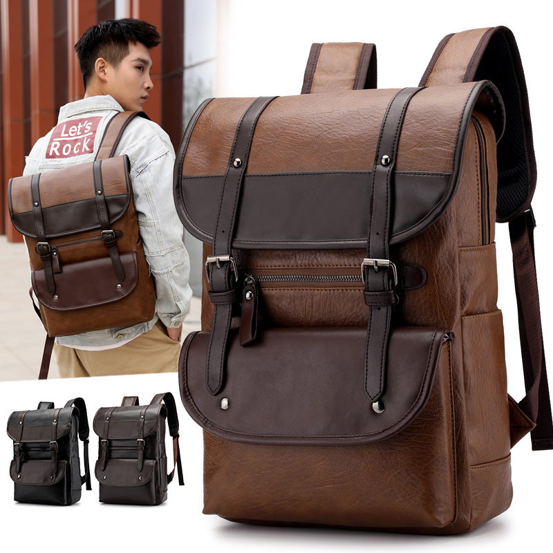 Laptop Backpack Leather Waterproof  – Medium Hardness, Belt Decor, Multiple Inner Pockets Unisex