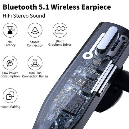 Wireless Headset Bluetooth 5.1 Earpiece Dual Mic Earbud Noise Cancelling