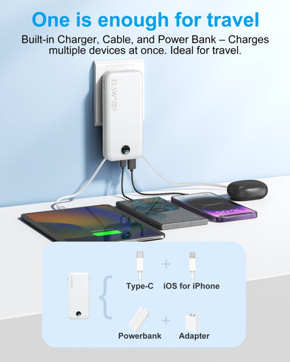 Power Bank 22.5 WQuick Charging with AC Socket, Dual-Wire Hose Design (Type-C + LightLine)
