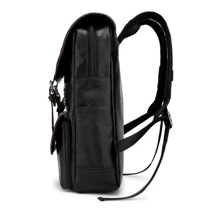 Laptop Backpack Leather Waterproof  – Medium Hardness, Belt Decor, Multiple Inner Pockets Unisex