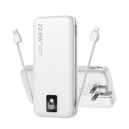 12000mAh Portable Charger – Built-in Cables, Wall Plug, 22.5W Fast Charging, LED Display, Multi-Device Power Bank