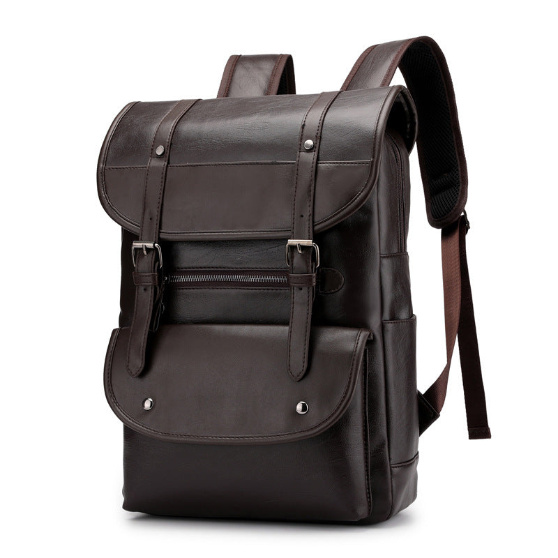 Laptop Backpack Leather Waterproof  – Medium Hardness, Belt Decor, Multiple Inner Pockets Unisex
