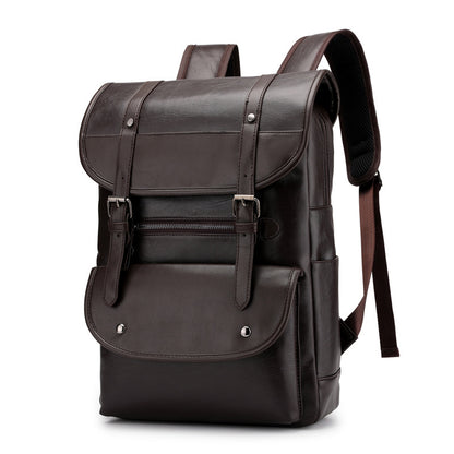 Laptop Backpack Leather Waterproof  – Medium Hardness, Belt Decor, Multiple Inner Pockets Unisex