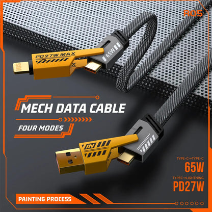 PeakEon 4-in-1 Fast Charging and Data Cable- USB-A to Lightning/Type-C, USB-C to Lightning/Type-C, High-Speed 480Mbps Data Transfer, Durable Nylon Braided Multi Charger