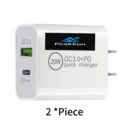PeakEon Fast Charger Adapter| Dual Port (20W PD Type C + QC 3.0 USB A) with Smart Protection