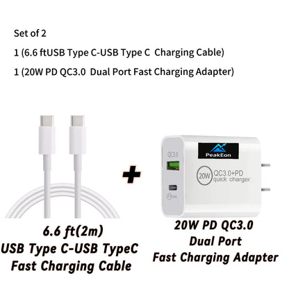 PeakEon 6.6FT (2M) Type-C to Type-C Fast Charging Cable | 60W PD, 3A High-Speed Data Sync for Smartphones,tablets,smartwatches,Laptop and More
