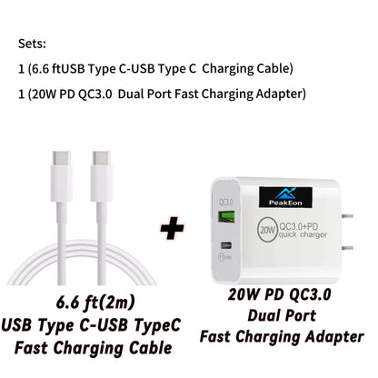 PeakEon 6.6FT (2M) Type-C to Type-C Fast Charging Cable | 60W PD, 3A High-Speed Data Sync for Smartphones,tablets,smartwatches,Laptop and More
