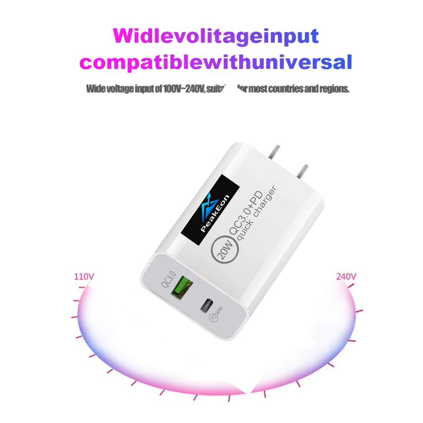 PeakEon Fast Charger Adapter| Dual Port (20W PD Type C + QC 3.0 USB A) with Smart Protection