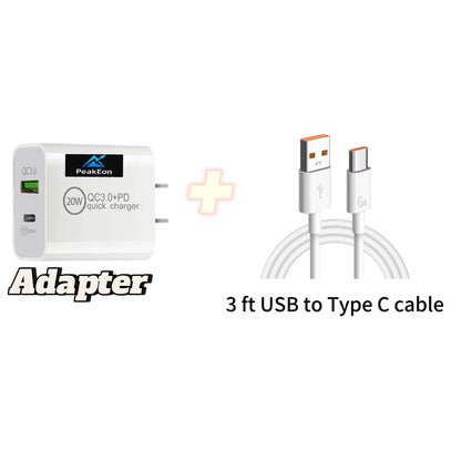 PeakEon Fast Charger Adapter| Dual Port (20W PD Type C + QC 3.0 USB A) with Smart Protection