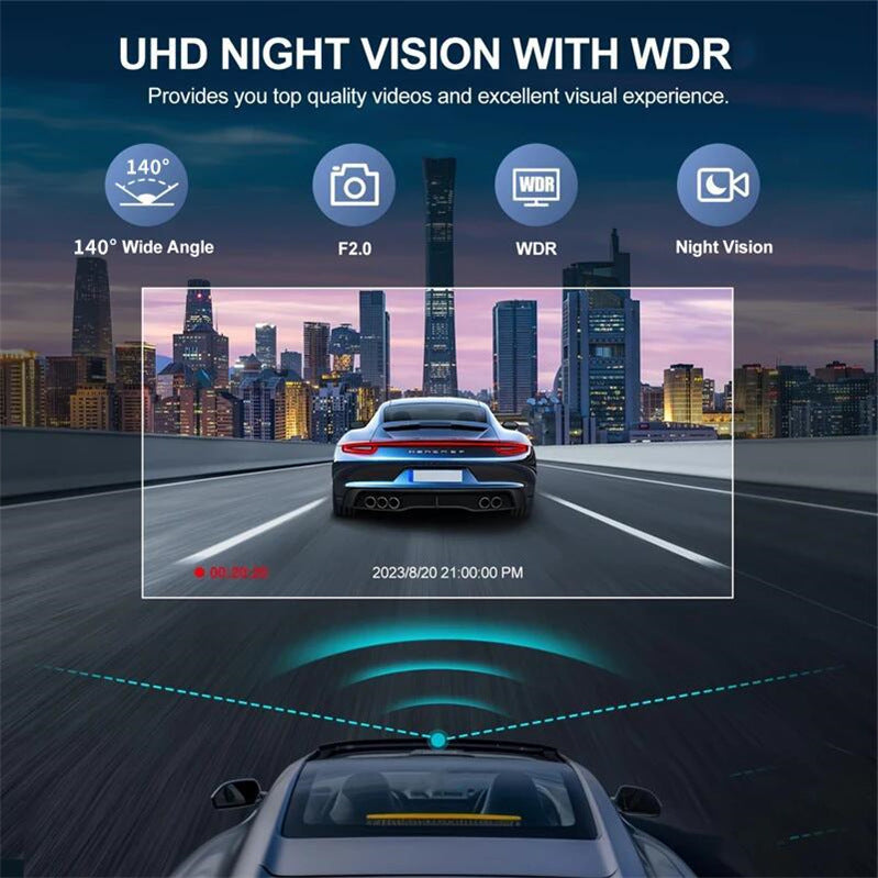 3-Channel Dash Cam with Night Vision – 1080P FHD, WDR, Motion Detection & G-Sensor (Black)