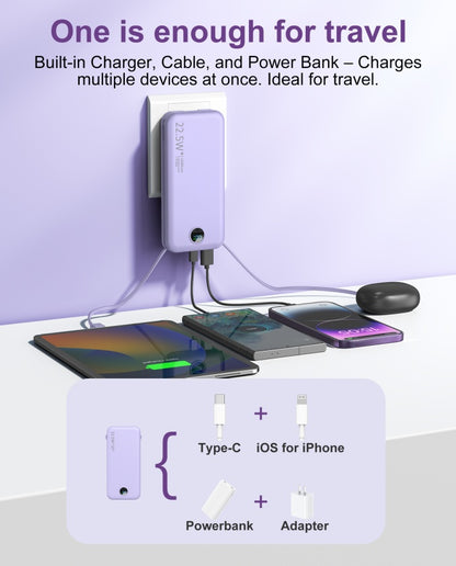 Power Bank 22.5 WQuick Charging with AC Socket, Dual-Wire Hose Design (Type-C + LightLine)