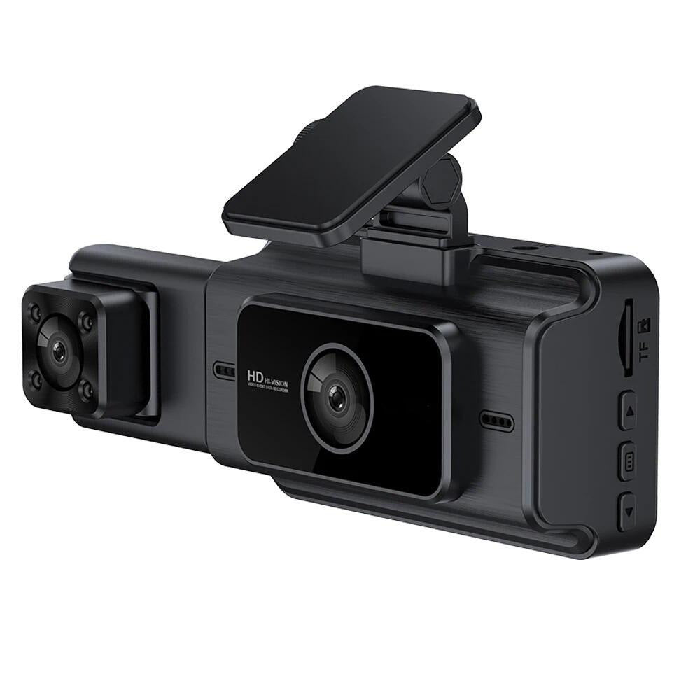 3-Channel Dash Cam with Night Vision – 1080P FHD, WDR, Motion Detection & G-Sensor (Black)