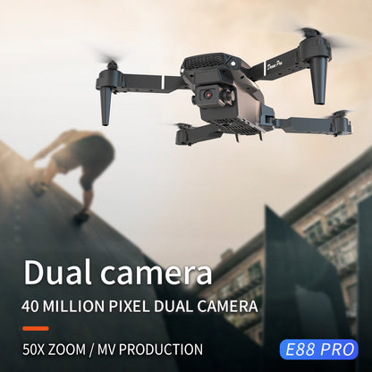 E88 Dual Camera Folding  Drone, WiFi FPV Double RC Quadcopter Altitude Hold, Remote Control